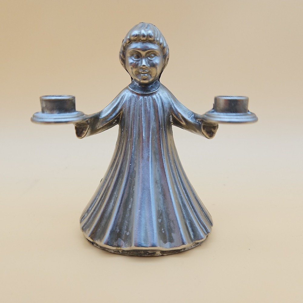 Vintage Choir Girl Alter Boy Mini Candle Holder Silver Plate Italy Christmas